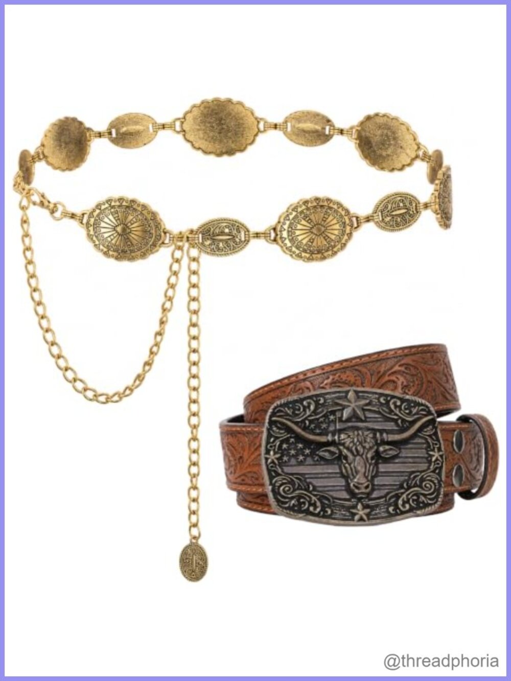 Western Turquoise Leather Belt & Gold Tone Chain Set Adjustable Cowgirl